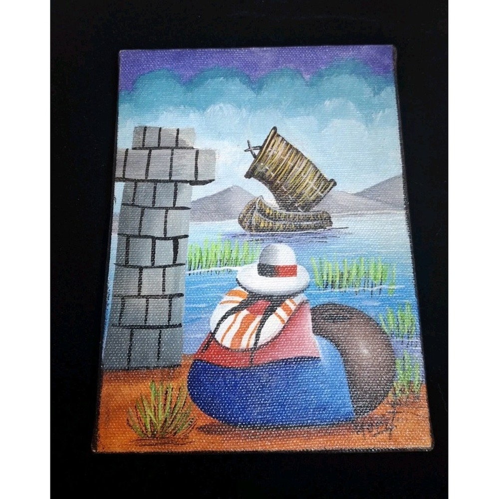 Original Signed Folk Art Acrylic Painting Southwestern Woman 4x6 Canvas OOAK